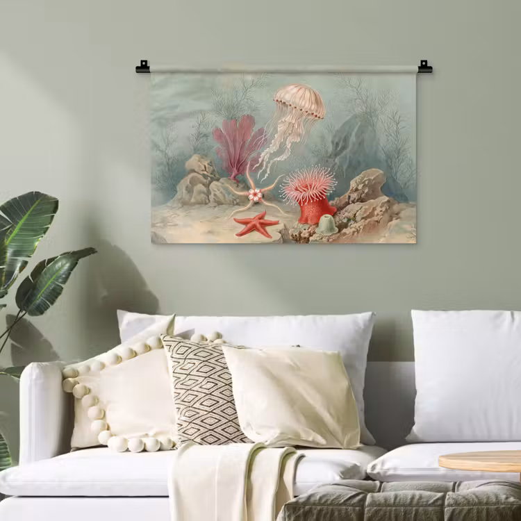 Zeeleven - Kwal - Onderwater - Illustratie - Beige Wandkleed katoen klein -sfeer7