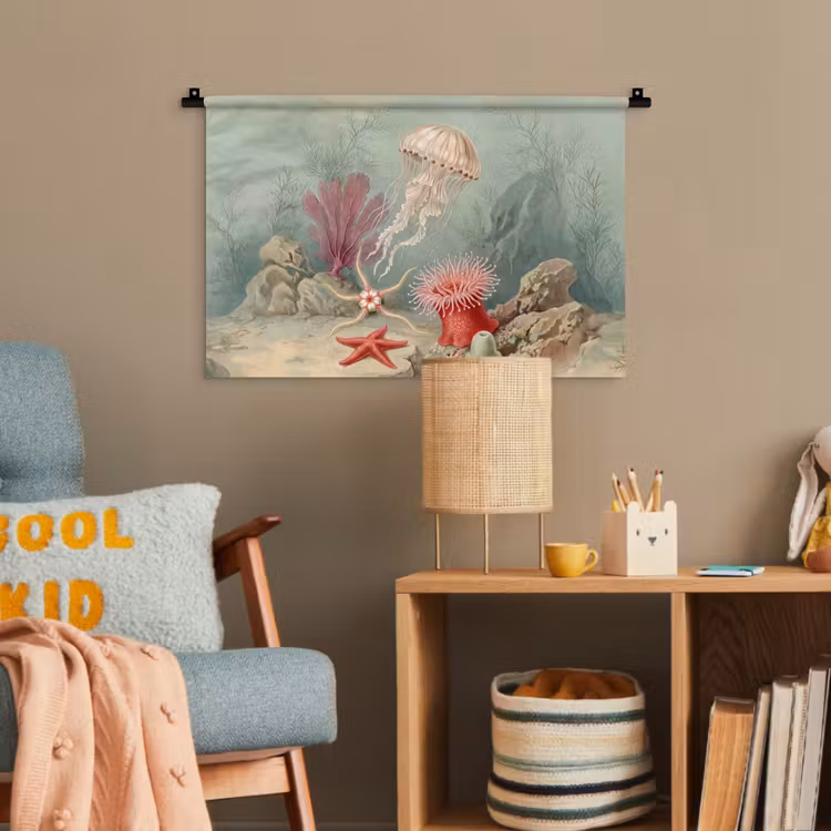 Zeeleven - Kwal - Onderwater - Illustratie - Beige Wandkleed katoen klein -wsfeer4_kind