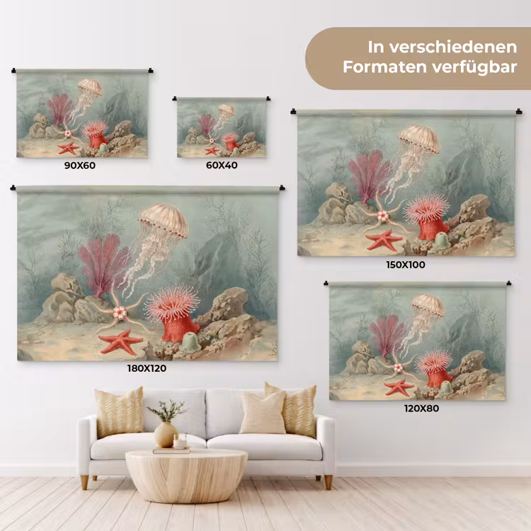 Zeeleven - Kwal - Onderwater - Illustratie - Beige Wandkleed katoen klein -tsfeer8_DE