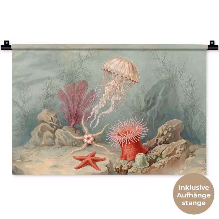 Zeeleven - Kwal - Onderwater - Illustratie - Beige Wandkleed katoen klein -t3d_DE