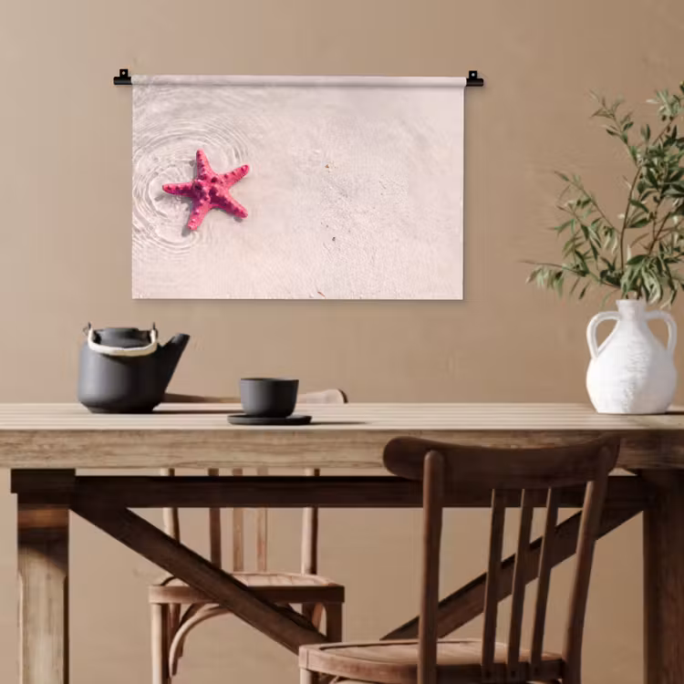 Zeeleven - Zeester - Strand - Roze - Water Wandkleed katoen klein -sfeer6