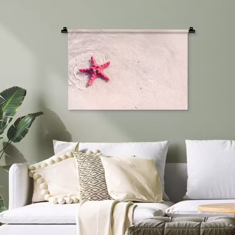 Zeeleven - Zeester - Strand - Roze - Water Wandkleed katoen klein -sfeer7