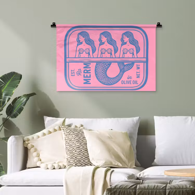 Meermin - Sardineblik - Illustratie - Roze - Retro Wandkleed katoen klein -sfeer7