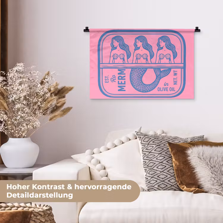 Meermin - Sardineblik - Illustratie - Roze - Retro Wandkleed katoen klein -tsfeer1_DE