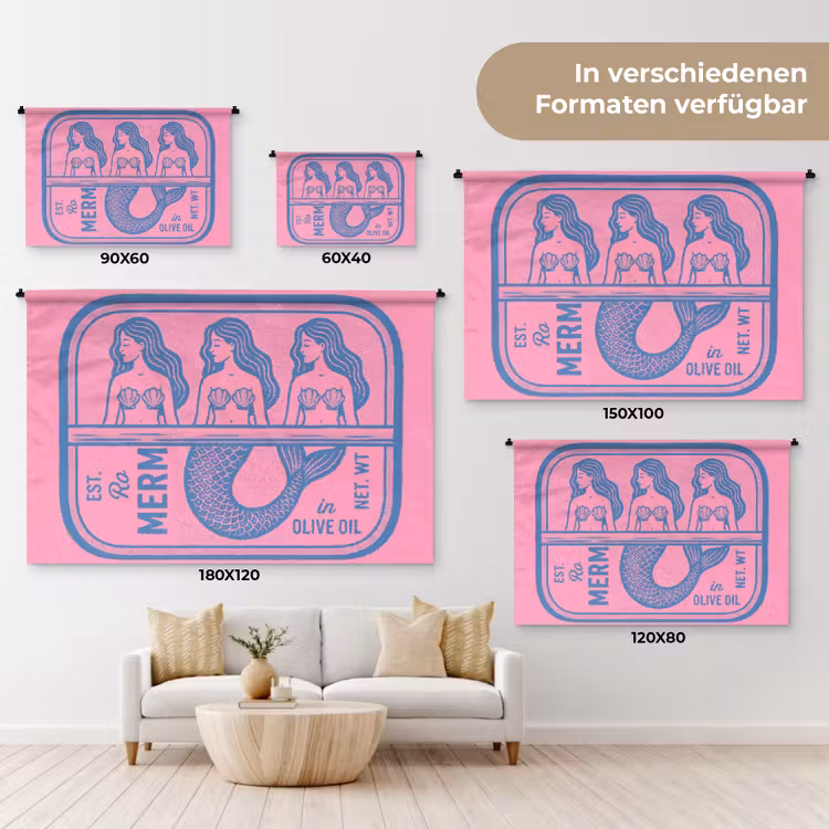 Meermin - Sardineblik - Illustratie - Roze - Retro Wandkleed katoen klein -tsfeer8_DE