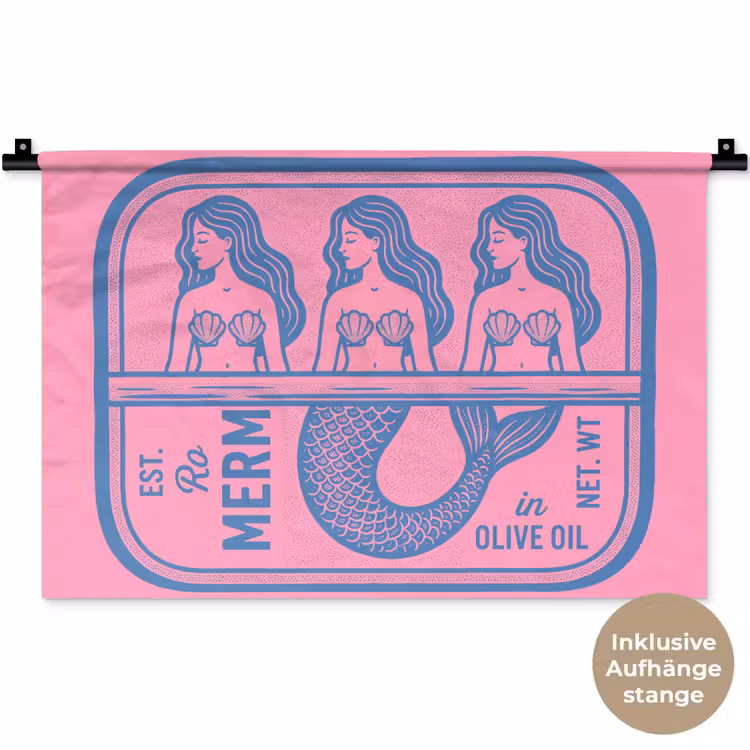 Meermin - Sardineblik - Illustratie - Roze - Retro Wandkleed katoen klein -t3d_DE