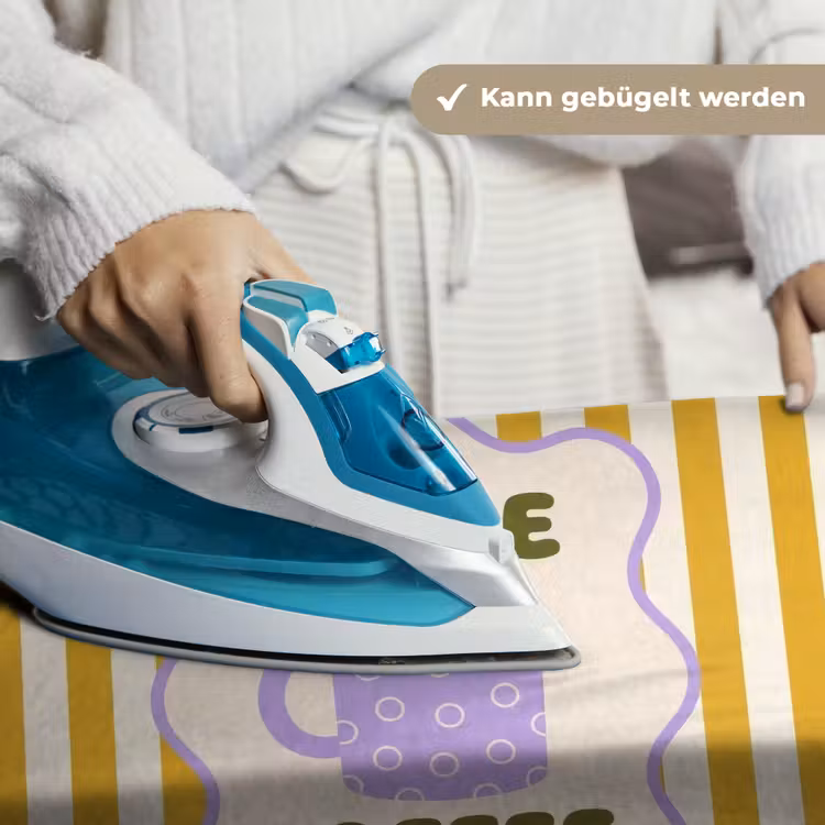 More coffee - Geel - Paars - Strepen - Mok Wandkleed katoen klein -tsfeer9_DE