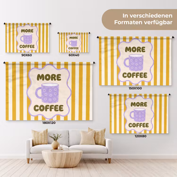 More coffee - Geel - Paars - Strepen - Mok Wandkleed katoen klein -tsfeer8_DE