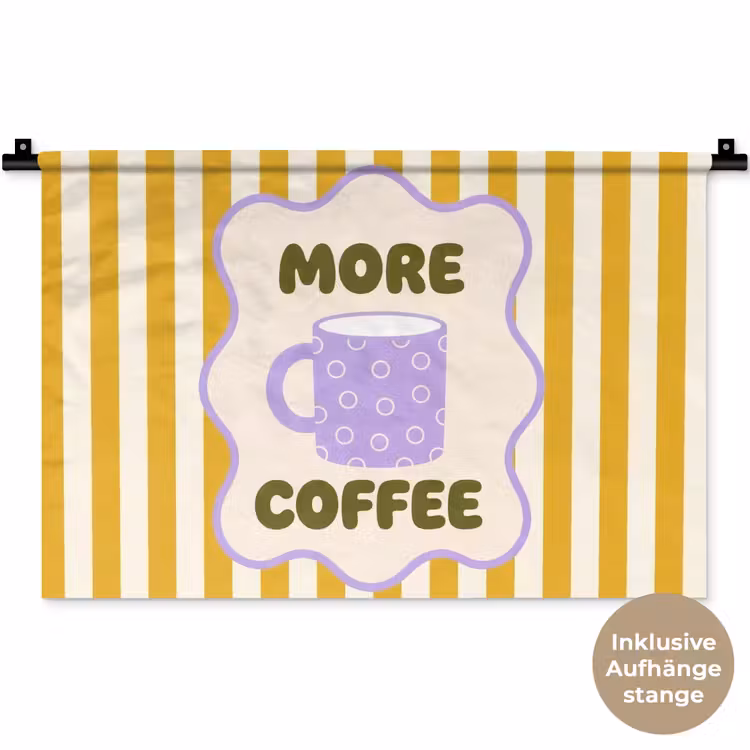 More coffee - Geel - Paars - Strepen - Mok Wandkleed katoen klein -t3d_DE
