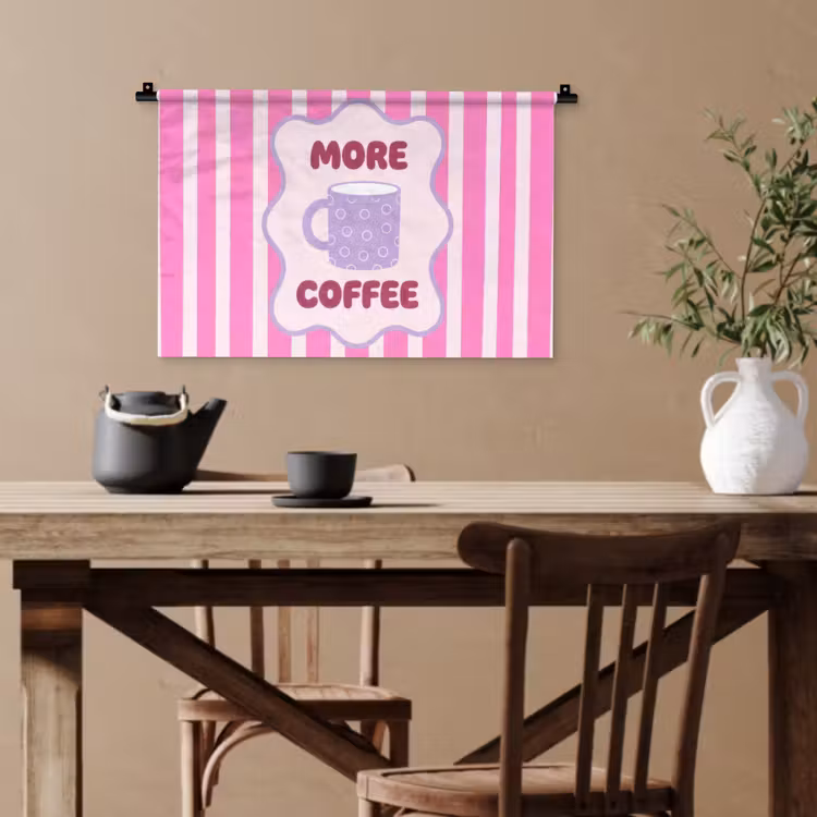 More coffee - Roze - Paars - Strepen - Mok Wandkleed katoen klein -sfeer6