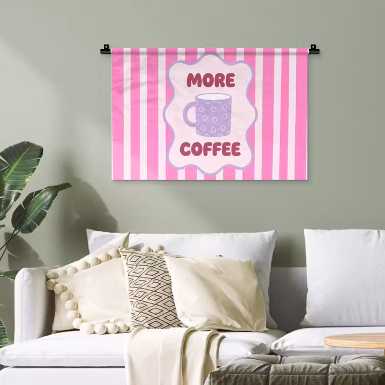 More coffee - Roze - Paars - Strepen - Mok Wandkleed katoen klein -sfeer7