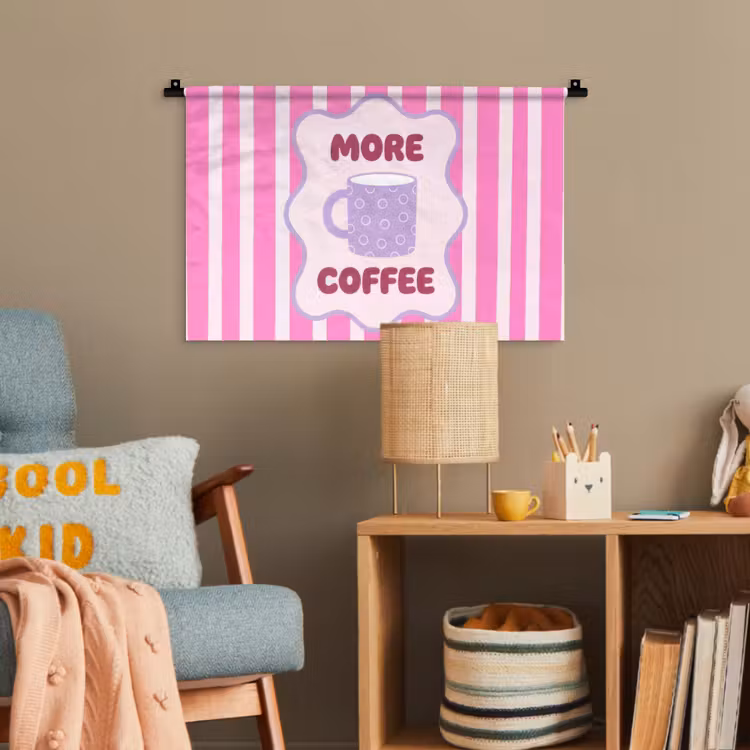 More coffee - Roze - Paars - Strepen - Mok Wandkleed katoen klein -wsfeer4_kind