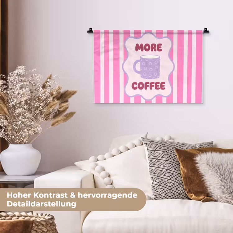 More coffee - Roze - Paars - Strepen - Mok Wandkleed katoen klein -tsfeer1_DE
