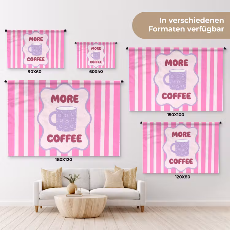 More coffee - Roze - Paars - Strepen - Mok Wandkleed katoen klein -tsfeer8_DE