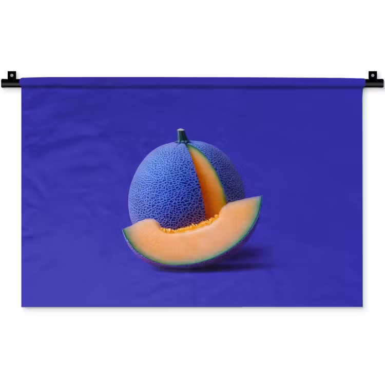 Meloen - Blauw - Oranje - Kunstzinnig Wandkleed katoen klein -zz3d