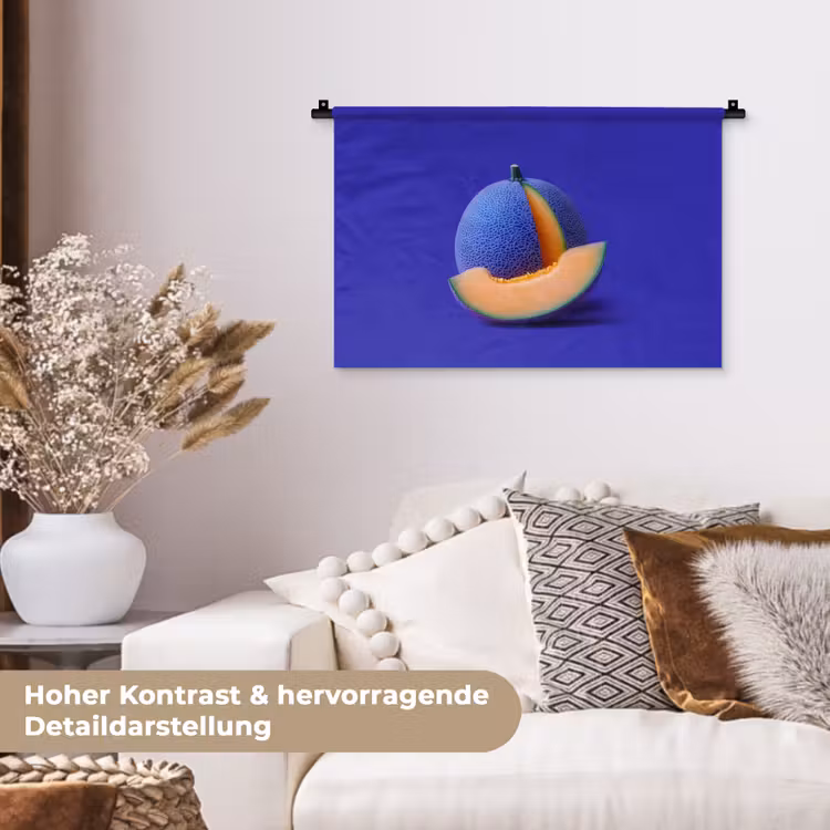 Meloen - Blauw - Oranje - Kunstzinnig Wandkleed katoen klein -tsfeer1_DE