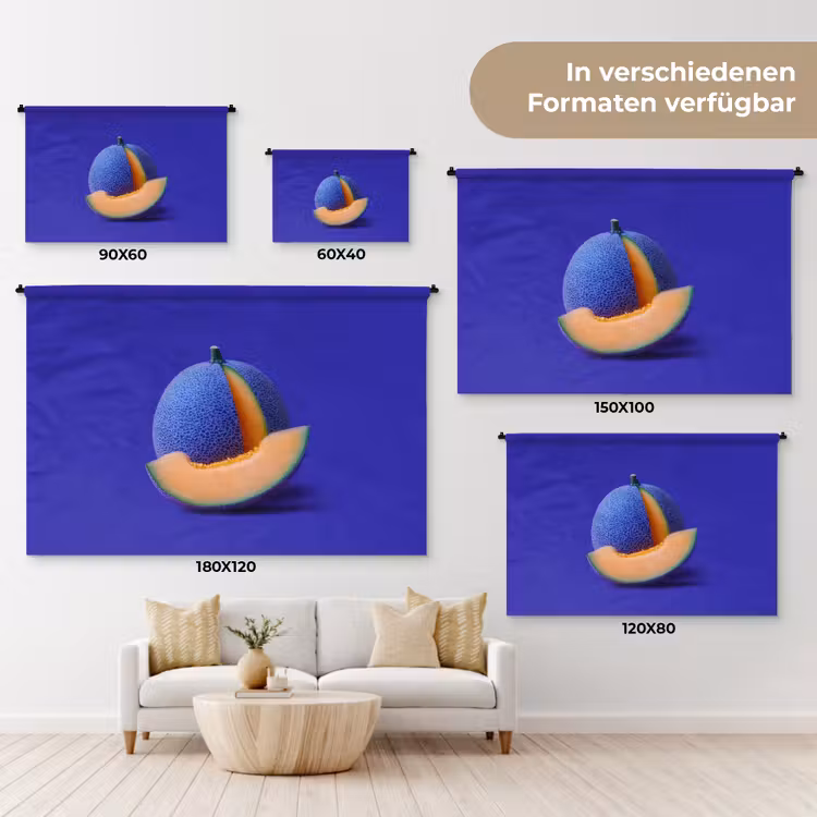 Meloen - Blauw - Oranje - Kunstzinnig Wandkleed katoen klein -tsfeer8_DE