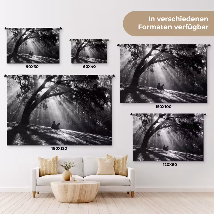 Mens - Hond - Natuur - Zwart-wit - Silhouet Wandkleed katoen klein -tsfeer8_DE