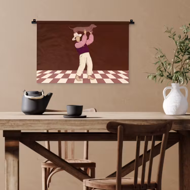 Mens - Hond - Dieren - Abstract - Roze Wandkleed katoen klein -sfeer6