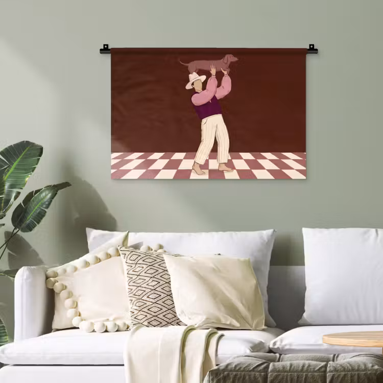 Mens - Hond - Dieren - Abstract - Roze Wandkleed katoen klein -sfeer7