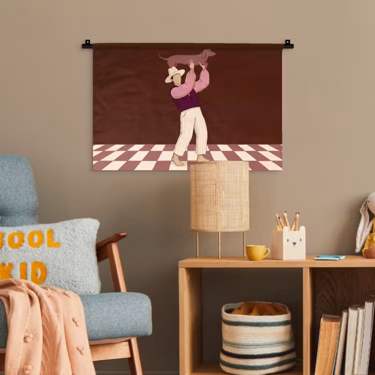Mens - Hond - Dieren - Abstract - Roze Wandkleed katoen klein -wsfeer4_kind