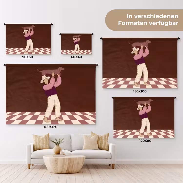 Mens - Hond - Dieren - Abstract - Roze Wandkleed katoen klein -tsfeer8_DE