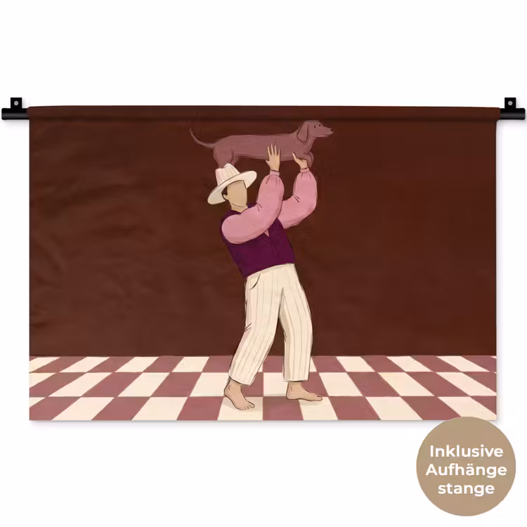 Mens - Hond - Dieren - Abstract - Roze Wandkleed katoen klein -t3d_DE