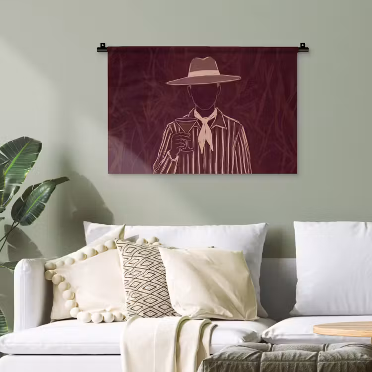 Mens - Hoed - Cocktail - Abstract - Bruin Wandkleed katoen klein -sfeer7
