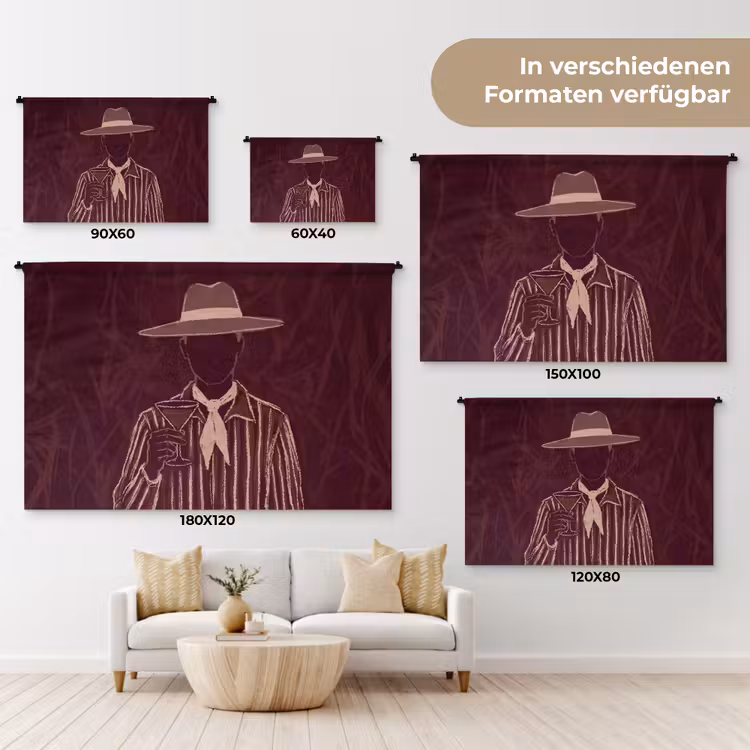 Mens - Hoed - Cocktail - Abstract - Bruin Wandkleed katoen klein -tsfeer8_DE