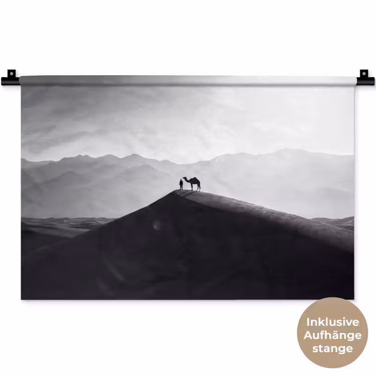 Mens - Kameel - Zandduin - Natuur - Monochroom Wandkleed katoen klein -t3d_DE