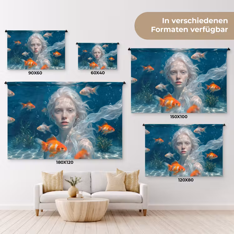 Mens - Onderwater - Vis - Modern - Blauw Wandkleed katoen klein -tsfeer8_DE