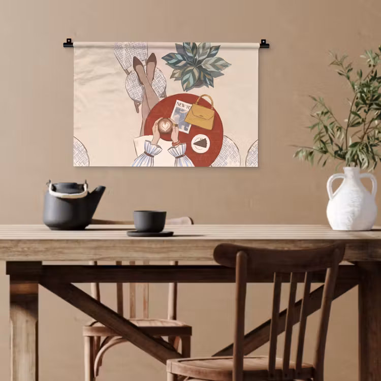 Mensen - Cafe - Koffie - Stadsleven - Modern Wandkleed katoen klein -sfeer6