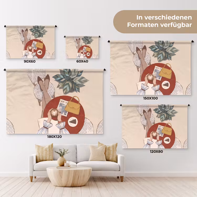 Mensen - Cafe - Koffie - Stadsleven - Modern Wandkleed katoen klein -tsfeer8_DE