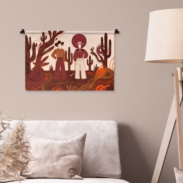 Mensen - Cowboykleding - Westerse stijl - Illustratie - Bruin Wandkleed katoen klein -sfeer4