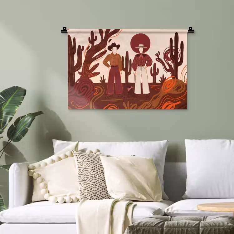Mensen - Cowboykleding - Westerse stijl - Illustratie - Bruin Wandkleed katoen klein -sfeer7