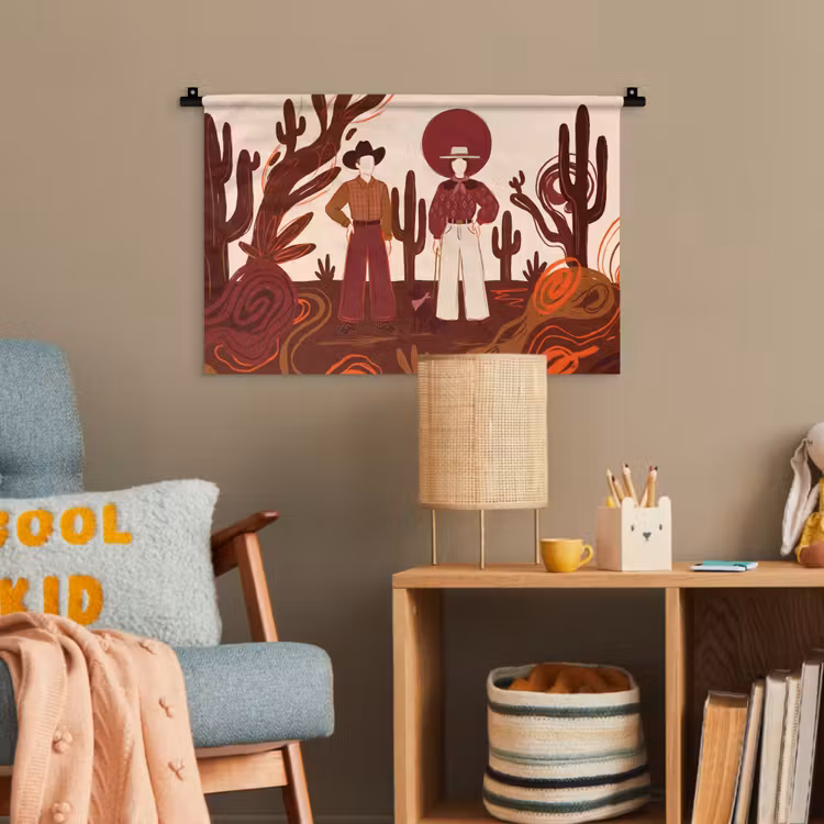 Mensen - Cowboykleding - Westerse stijl - Illustratie - Bruin Wandkleed katoen klein -wsfeer4_kind
