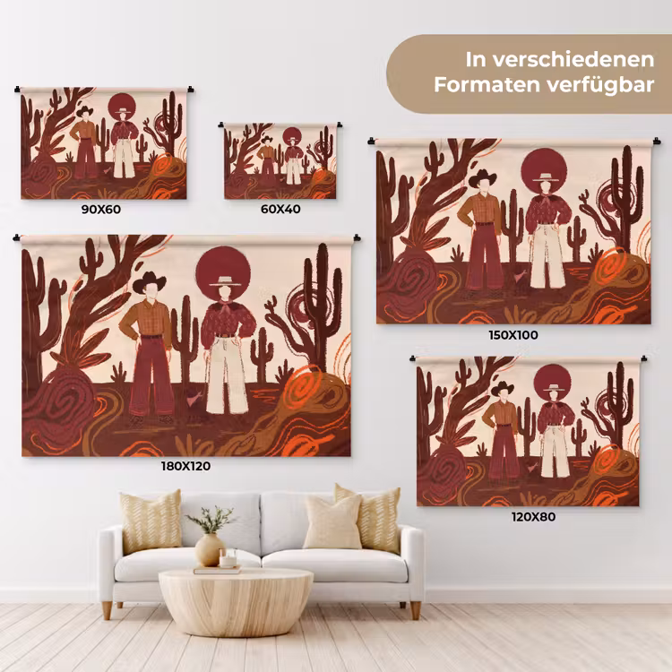 Mensen - Cowboykleding - Westerse stijl - Illustratie - Bruin Wandkleed katoen klein -tsfeer8_DE