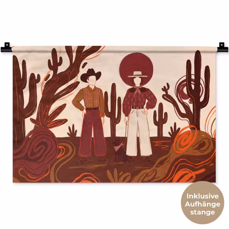 Mensen - Cowboykleding - Westerse stijl - Illustratie - Bruin Wandkleed katoen klein -t3d_DE
