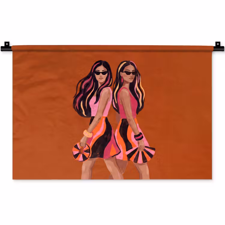 Mensen - Duo - Mode - Illustratie - Kleurrijk Wandkleed katoen klein -zz3d