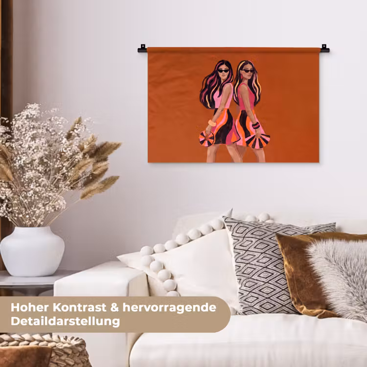 Mensen - Duo - Mode - Illustratie - Kleurrijk Wandkleed katoen klein -tsfeer1_DE