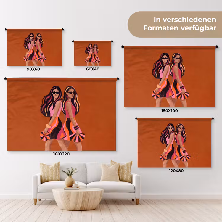 Mensen - Duo - Mode - Illustratie - Kleurrijk Wandkleed katoen klein -tsfeer8_DE