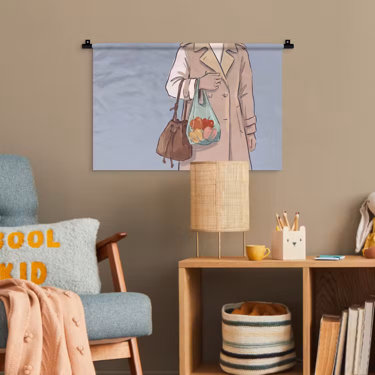 Mensen - Boodschappen - Stadsleven - Modern - Kleurrijk Wandkleed katoen klein -wsfeer4_kind