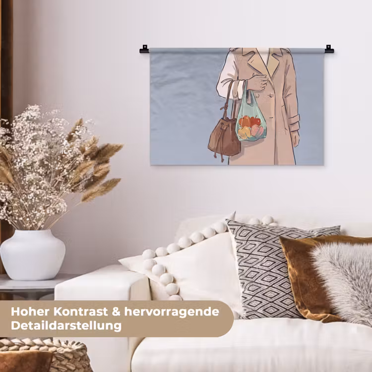 Mensen - Boodschappen - Stadsleven - Modern - Kleurrijk Wandkleed katoen klein -tsfeer1_DE