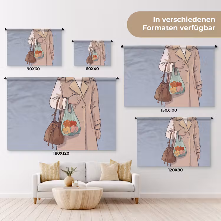 Mensen - Boodschappen - Stadsleven - Modern - Kleurrijk Wandkleed katoen klein -tsfeer8_DE
