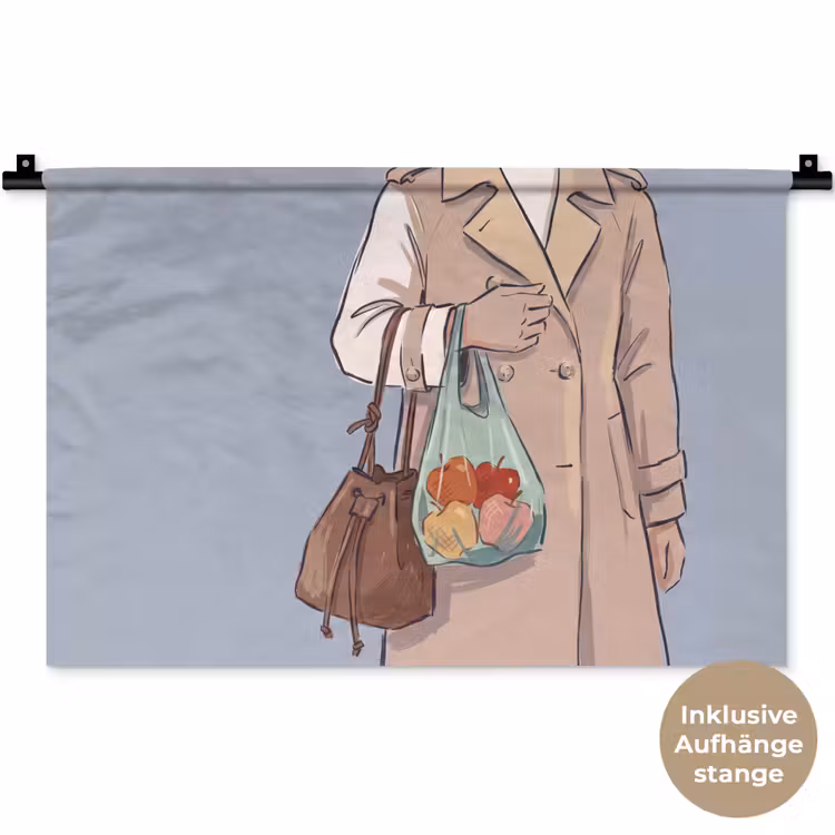 Mensen - Boodschappen - Stadsleven - Modern - Kleurrijk Wandkleed katoen klein -t3d_DE