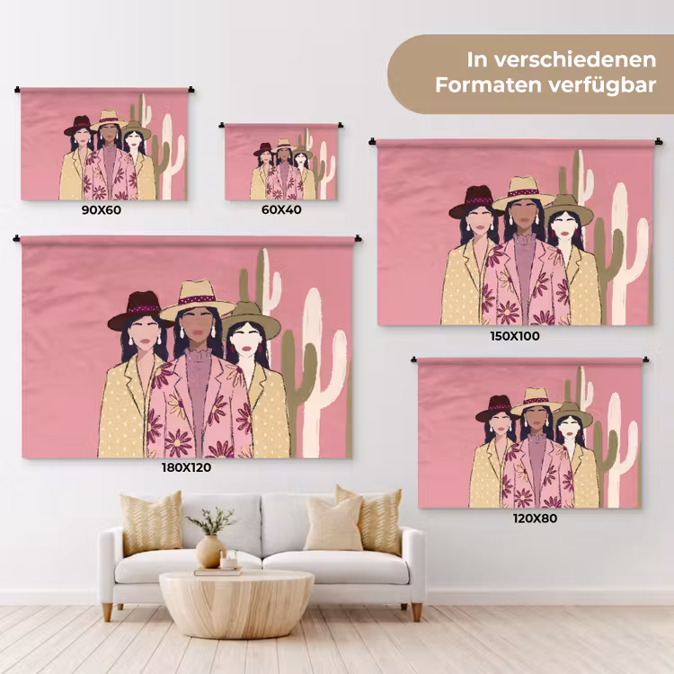 Mensen - Hoeden - Abstract - Roze - Portret Wandkleed katoen klein -tsfeer8_DE