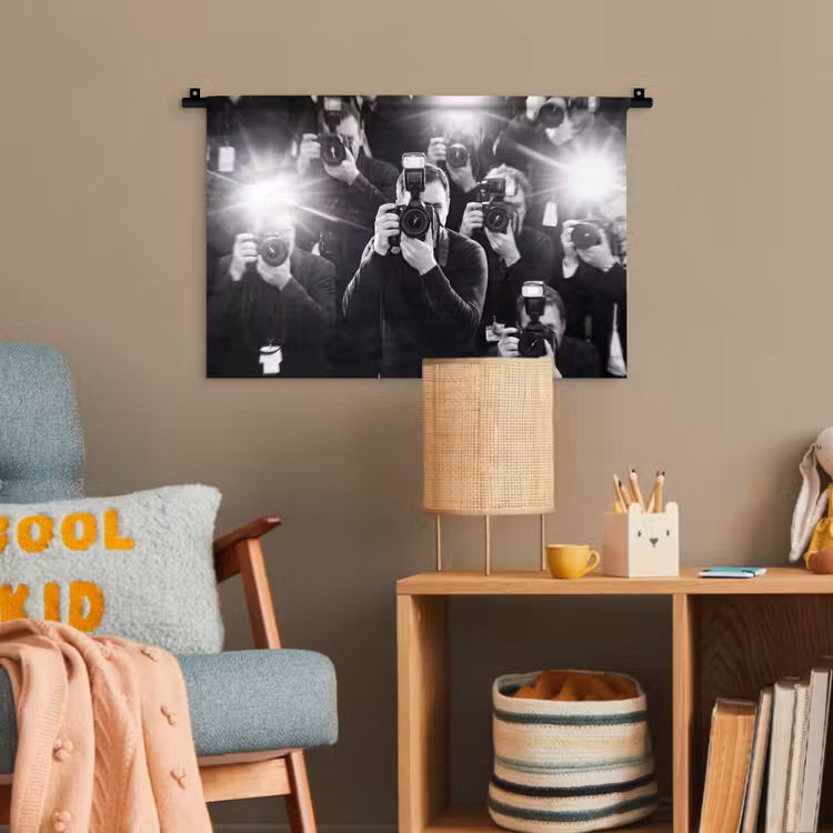 Mensen - Camera - Flitslicht - Zwart-wit - Media Wandkleed katoen klein -wsfeer4_kind