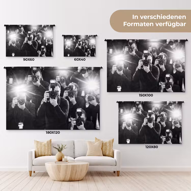 Mensen - Camera - Flitslicht - Zwart-wit - Media Wandkleed katoen klein -tsfeer8_DE