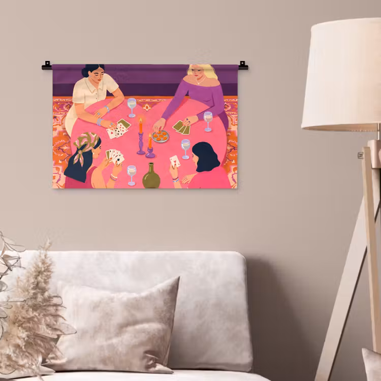 Mensen - Kaartspel - Interieur - Modern - Kleurrijk Wandkleed katoen klein -sfeer4