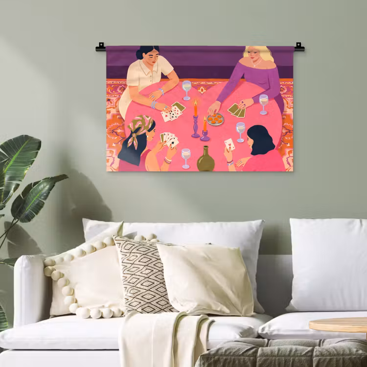 Mensen - Kaartspel - Interieur - Modern - Kleurrijk Wandkleed katoen klein -sfeer7